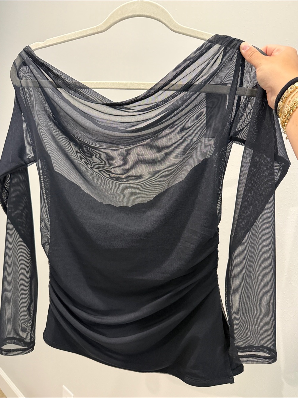 Abercrombie & Fitch Black Sheer Off-Shoulder Long Sleeve Top